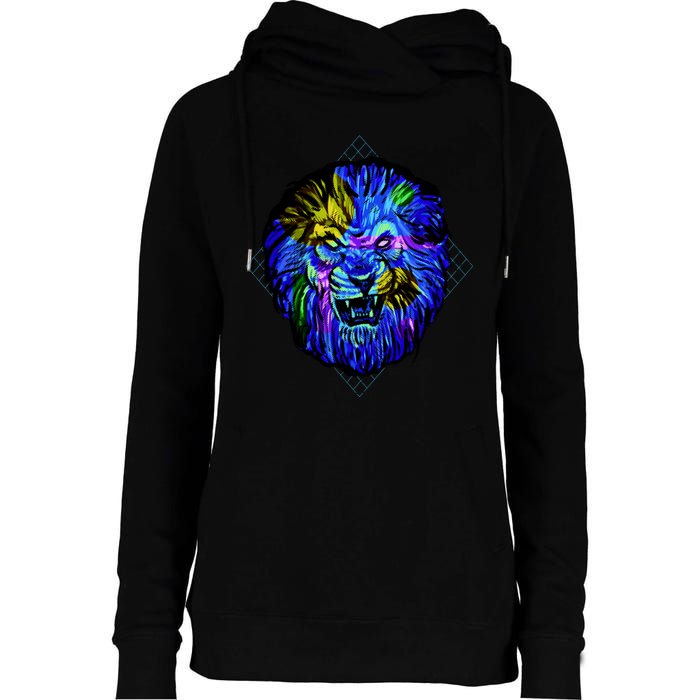 Colorful Angry Lion Womens Funnel Neck Pullover Hood