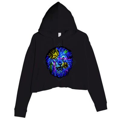 Colorful Angry Lion Crop Fleece Hoodie