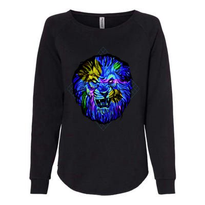 Colorful Angry Lion Womens California Wash Sweatshirt