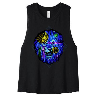 Colorful Angry Lion Women's Racerback Cropped Tank