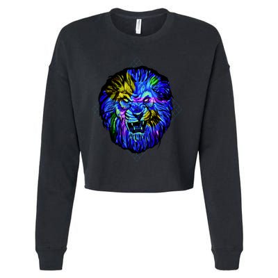 Colorful Angry Lion Cropped Pullover Crew