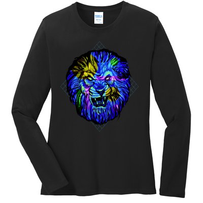 Colorful Angry Lion Ladies Long Sleeve Shirt