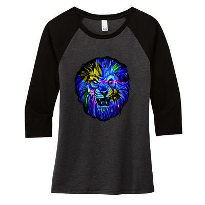 Colorful Angry Lion Women's Tri-Blend 3/4-Sleeve Raglan Shirt