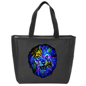 Colorful Angry Lion Zip Tote Bag