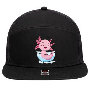 Cute Axolotl Lover Snaxolotl Kawaii Axolotl Food Sweets 7 Panel Mesh Trucker Snapback Hat