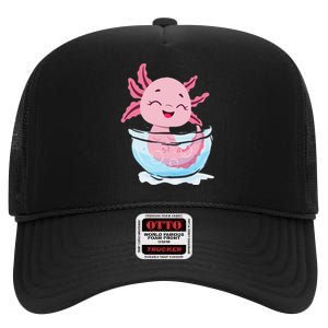 Cute Axolotl Lover Snaxolotl Kawaii Axolotl Food Sweets High Crown Mesh Back Trucker Hat