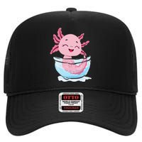 Cute Axolotl Lover Snaxolotl Kawaii Axolotl Food Sweets High Crown Mesh Back Trucker Hat