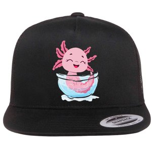 Cute Axolotl Lover Snaxolotl Kawaii Axolotl Food Sweets Flat Bill Trucker Hat