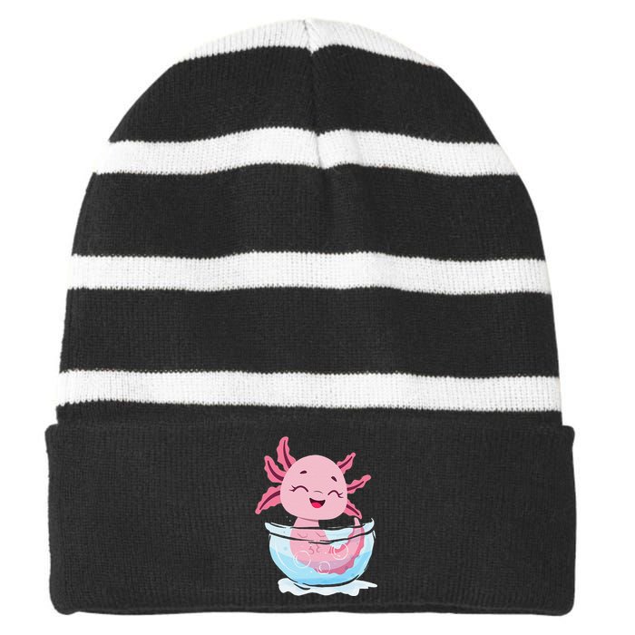 Cute Axolotl Lover Snaxolotl Kawaii Axolotl Food Sweets Striped Beanie with Solid Band