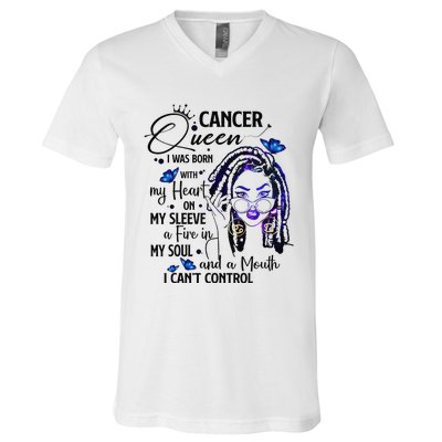 Cancer Afro Locs Zodiac Signs Birthday Gift V-Neck T-Shirt