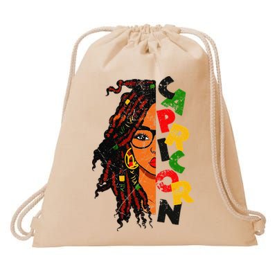 Capricorn Afro Locs Zodiac Signs Birthday Drawstring Bag