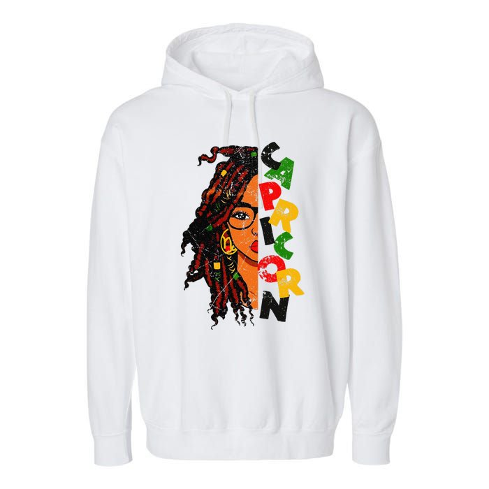 Capricorn Afro Locs Zodiac Signs Birthday Garment-Dyed Fleece Hoodie