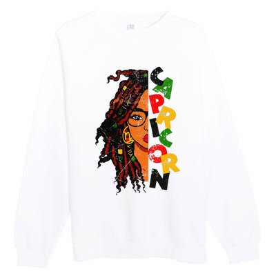 Capricorn Afro Locs Zodiac Signs Birthday Premium Crewneck Sweatshirt