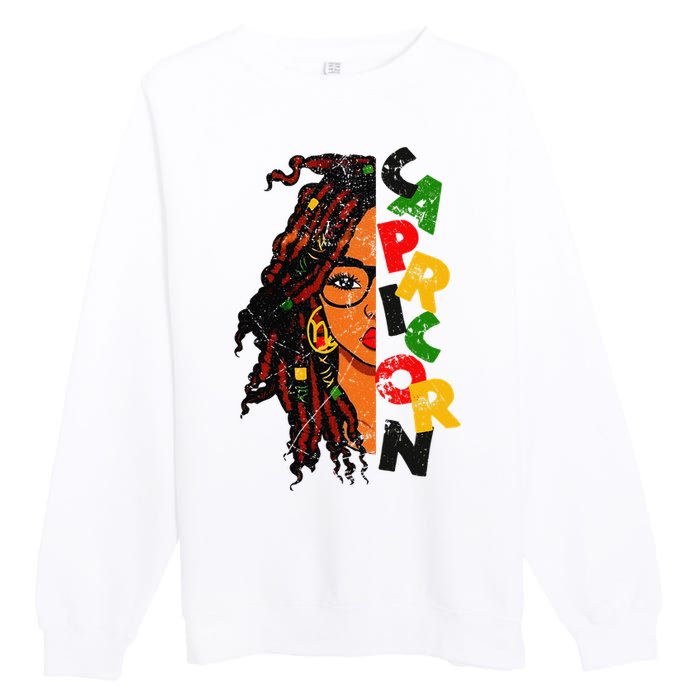 Capricorn Afro Locs Zodiac Signs Birthday Premium Crewneck Sweatshirt