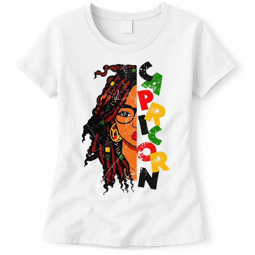 Capricorn Afro Locs Zodiac Signs Birthday Womens T-Shirt