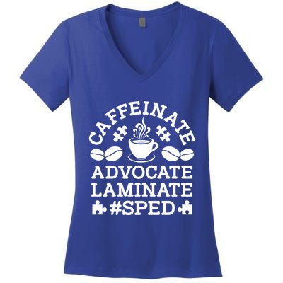 Caffeinate Advocate Laminate Sped Teacher Special Education Gift Women's V-Neck T-Shirt