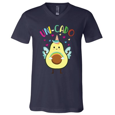 Cute Avocado Little Girl Unicorn Birthday V-Neck T-Shirt