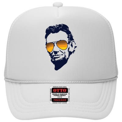 Cool Abraham Lincoln Honest Abe In Sunglasses Graphic High Crown Mesh Back Trucker Hat