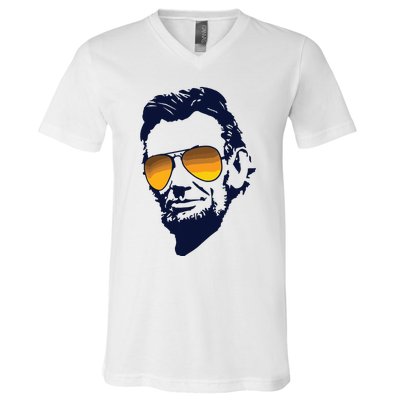 Cool Abraham Lincoln Honest Abe In Sunglasses Graphic V-Neck T-Shirt