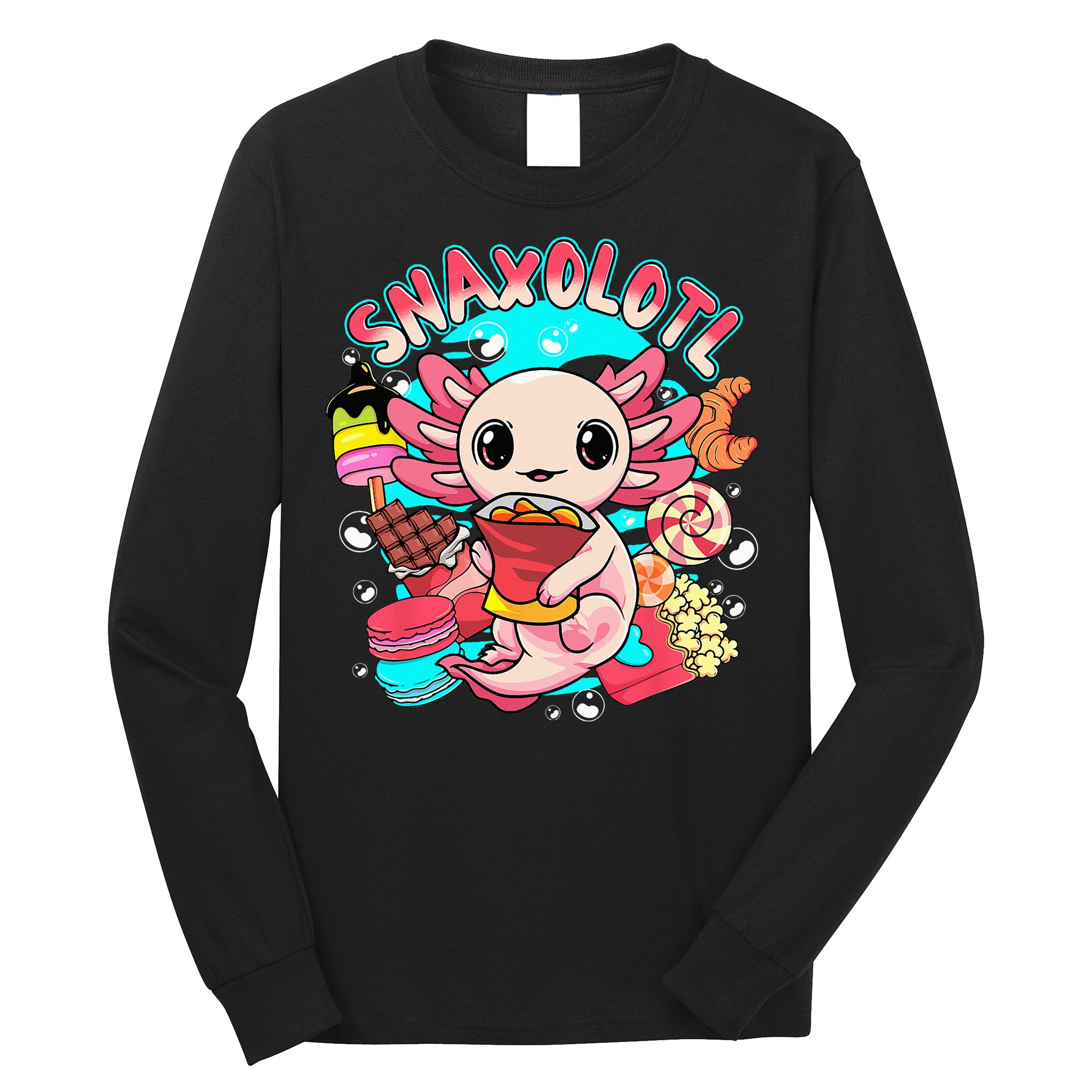 Cute Axolotl Lover Snaxolotl Food Sweets Long Sleeve Shirt