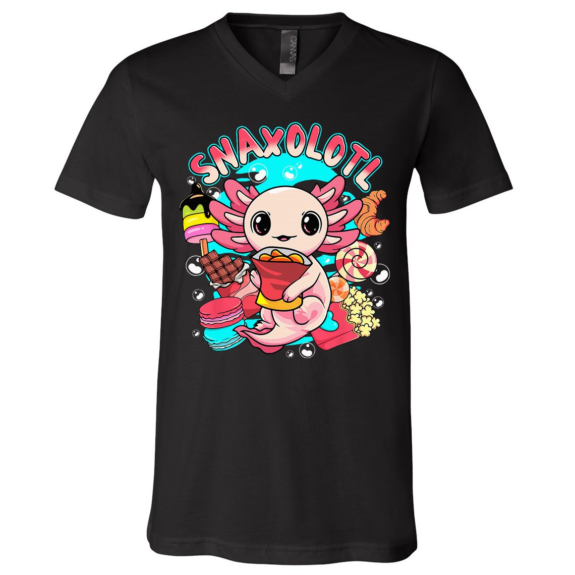 Cute Axolotl Lover Snaxolotl Food Sweets V-Neck T-Shirt
