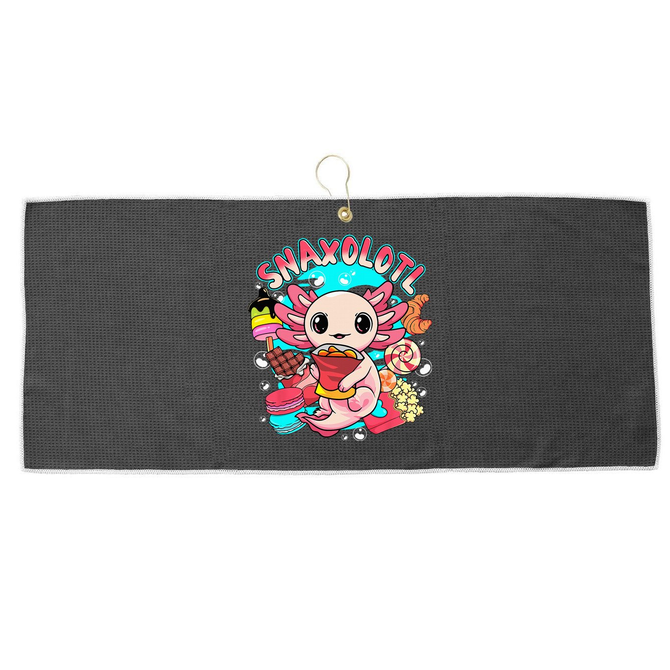 Cute Axolotl Lover Snaxolotl Food Sweets Large Microfiber Waffle Golf Towel