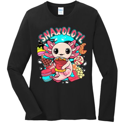 Cute Axolotl Lover Snaxolotl Food Sweets Ladies Long Sleeve Shirt