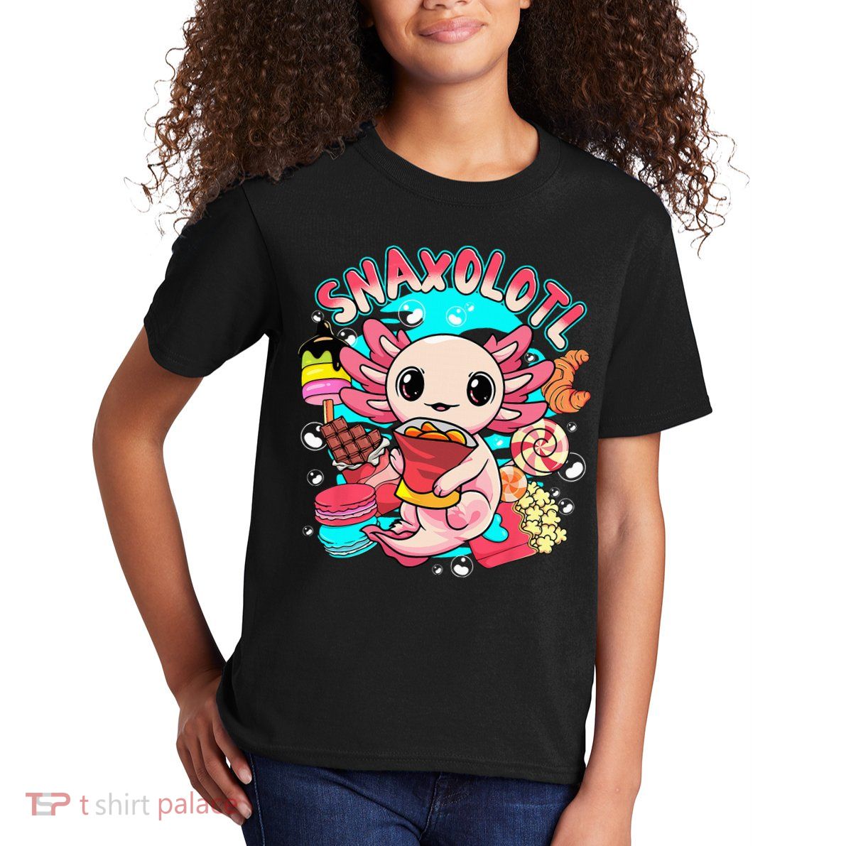 Cute Axolotl Lover Snaxolotl Food Sweets Kids T-Shirt