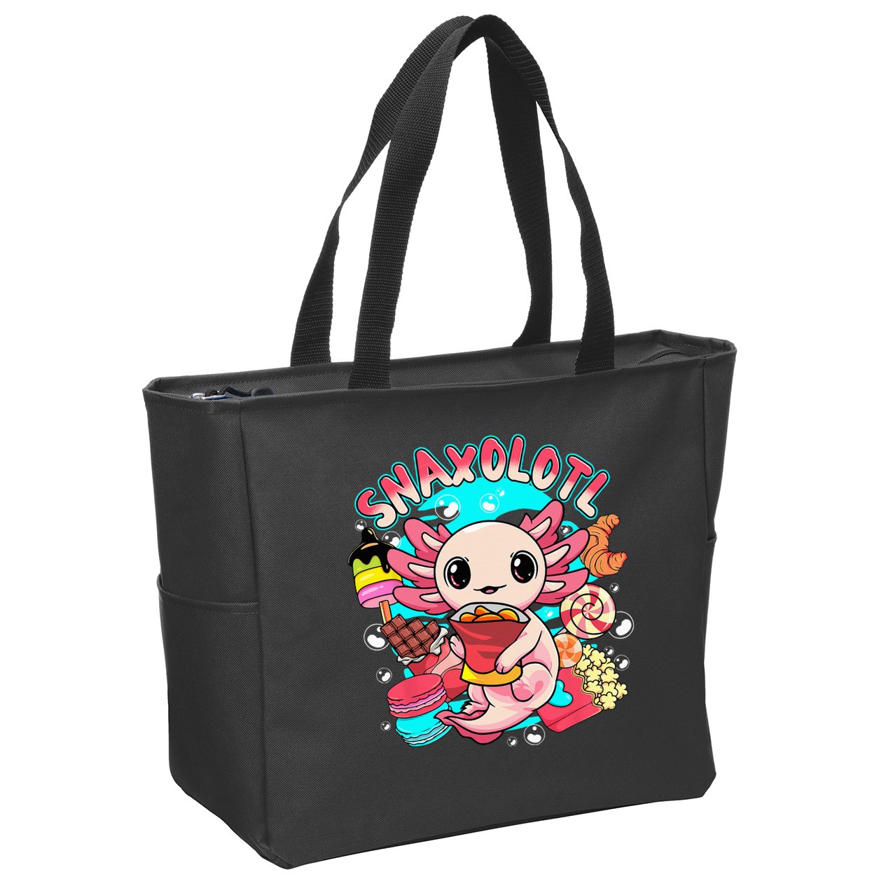 Cute Axolotl Lover Snaxolotl Food Sweets Zip Tote Bag
