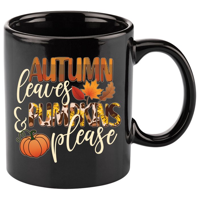 Cute Autumn Leaves And Pumpkins Please 11oz C Handle Ceramic Mug