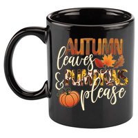 Cute Autumn Leaves And Pumpkins Please 11oz C Handle Ceramic Mug