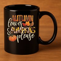 Cute Autumn Leaves And Pumpkins Please 11oz C Handle Ceramic Mug