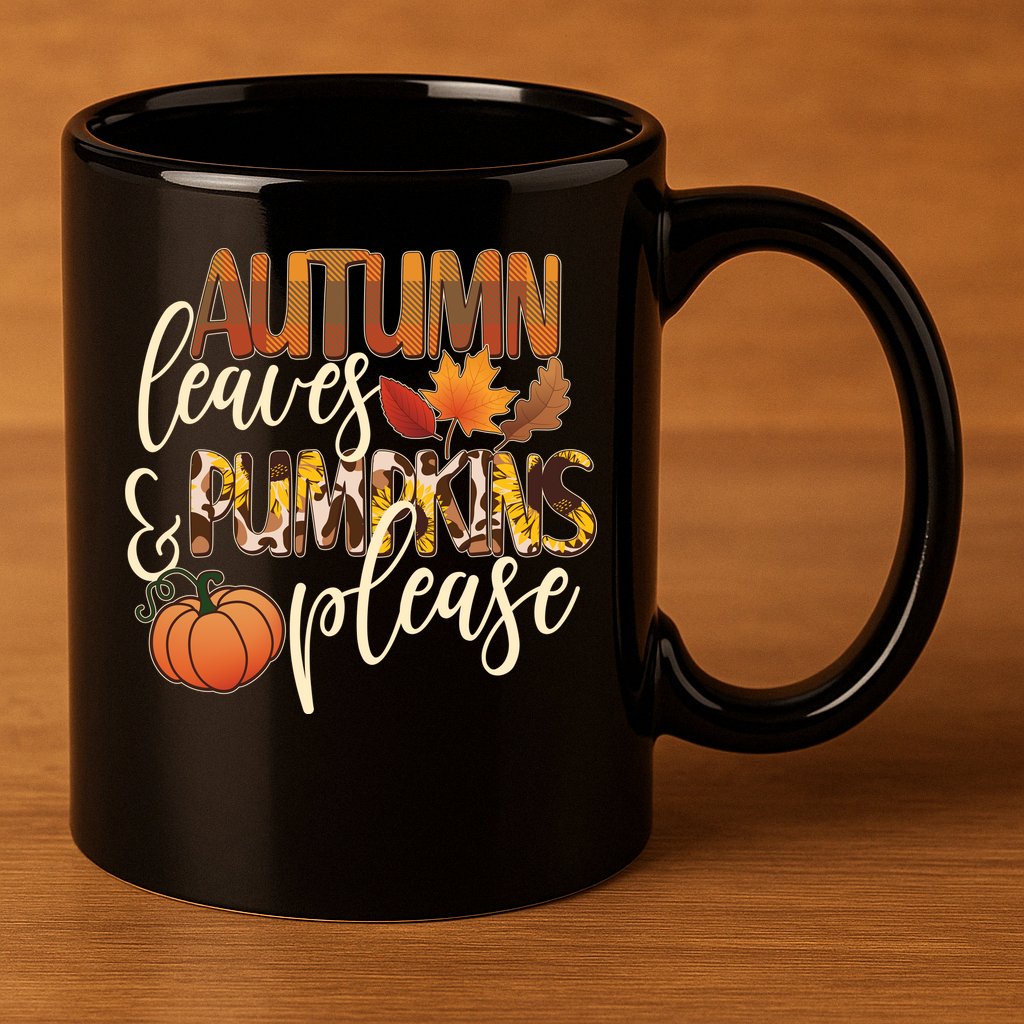 Cute Autumn Leaves And Pumpkins Please 11oz C Handle Ceramic Mug