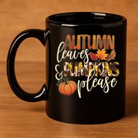 Cute Autumn Leaves And Pumpkins Please 11oz C Handle Ceramic Mug