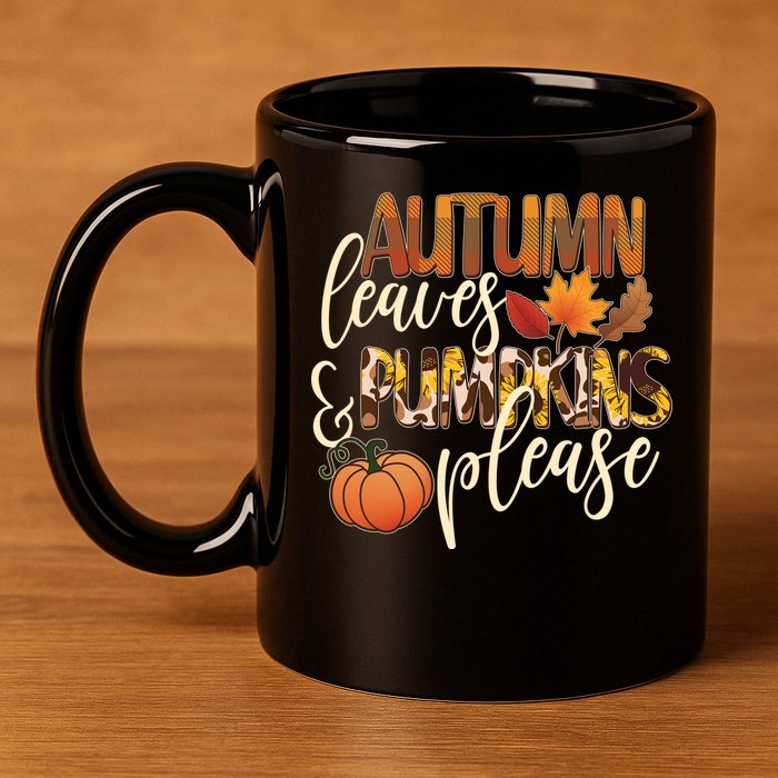 Cute Autumn Leaves And Pumpkins Please 11oz C Handle Ceramic Mug