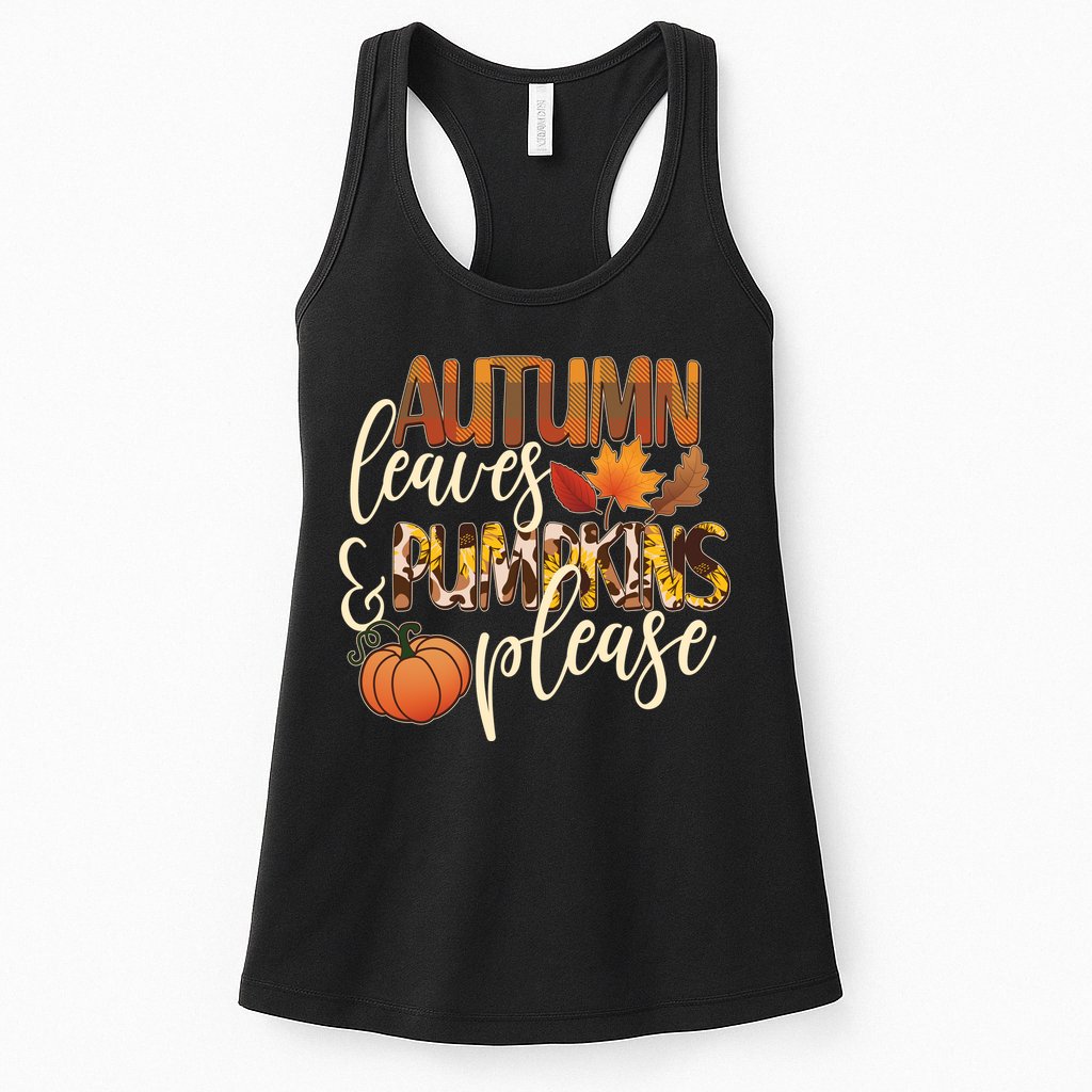 Cute Autumn Leaves And Pumpkins Please Womens Tank Top