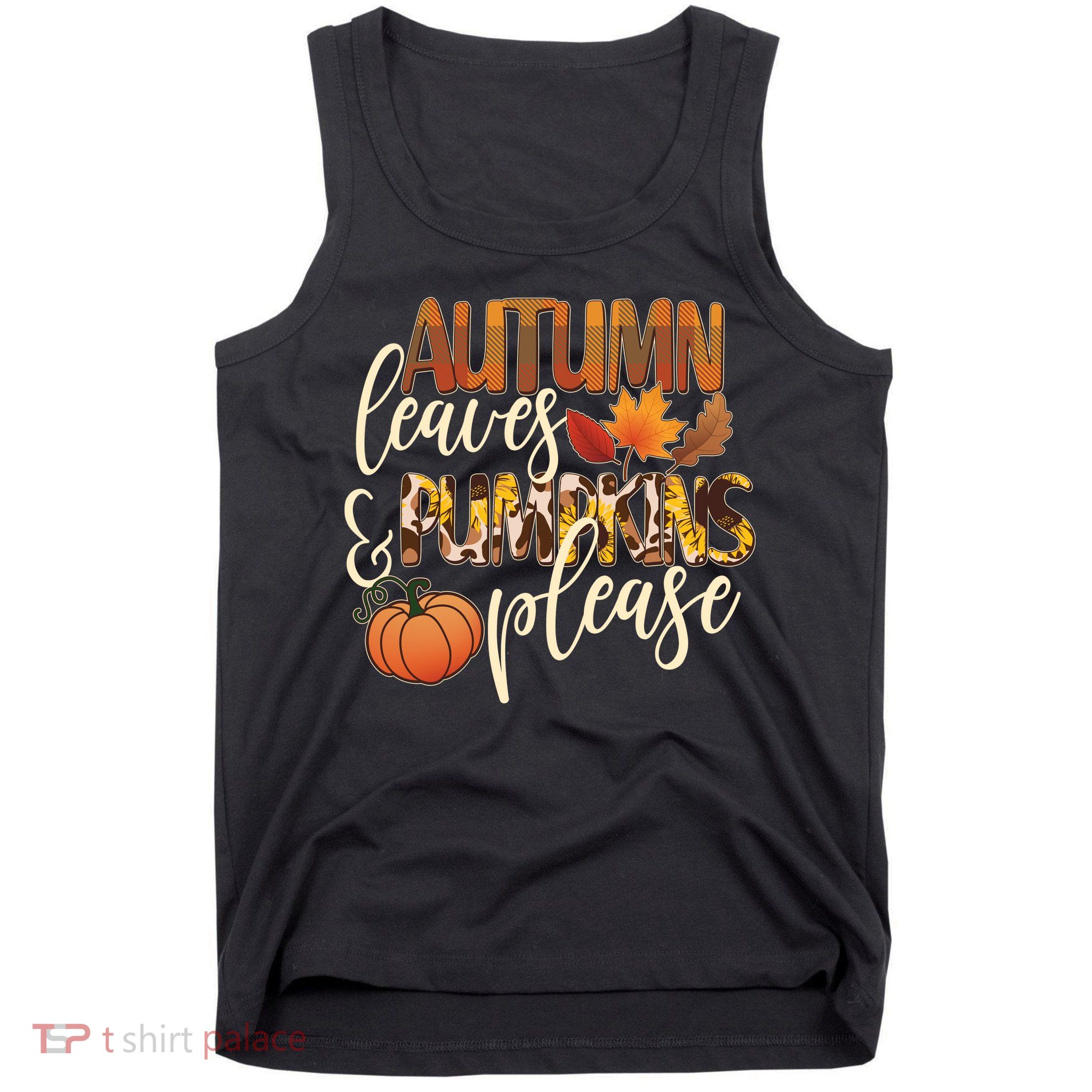 Cute Autumn Leaves And Pumpkins Please Tank Top