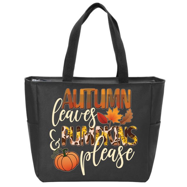 Cute Autumn Leaves And Pumpkins Please Zip Tote Bag