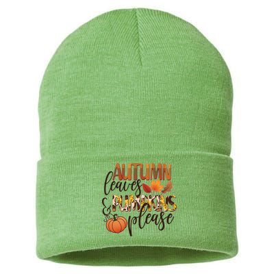 Cute Autumn Leaves And Pumpkins Please Sustainable Knit Beanie