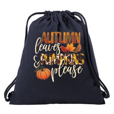 Cute Autumn Leaves And Pumpkins Please Drawstring Bag