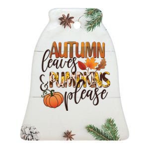 Cute Autumn Leaves And Pumpkins Please Ceramic Bell Ornament