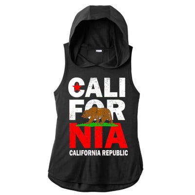 Cali California Republic Logo Ladies PosiCharge Tri-Blend Wicking Draft Hoodie Tank