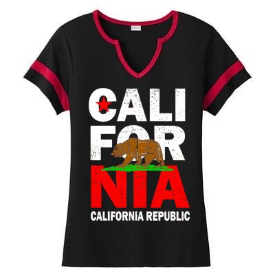 Cali California Republic Logo Ladies Halftime Notch Neck Tee