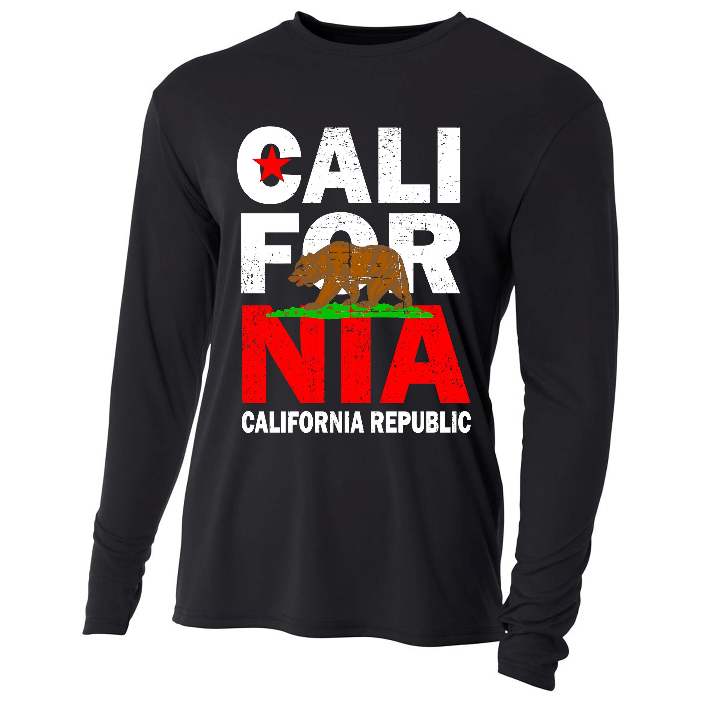 Cali California Republic Logo Cooling Performance Long Sleeve Crew