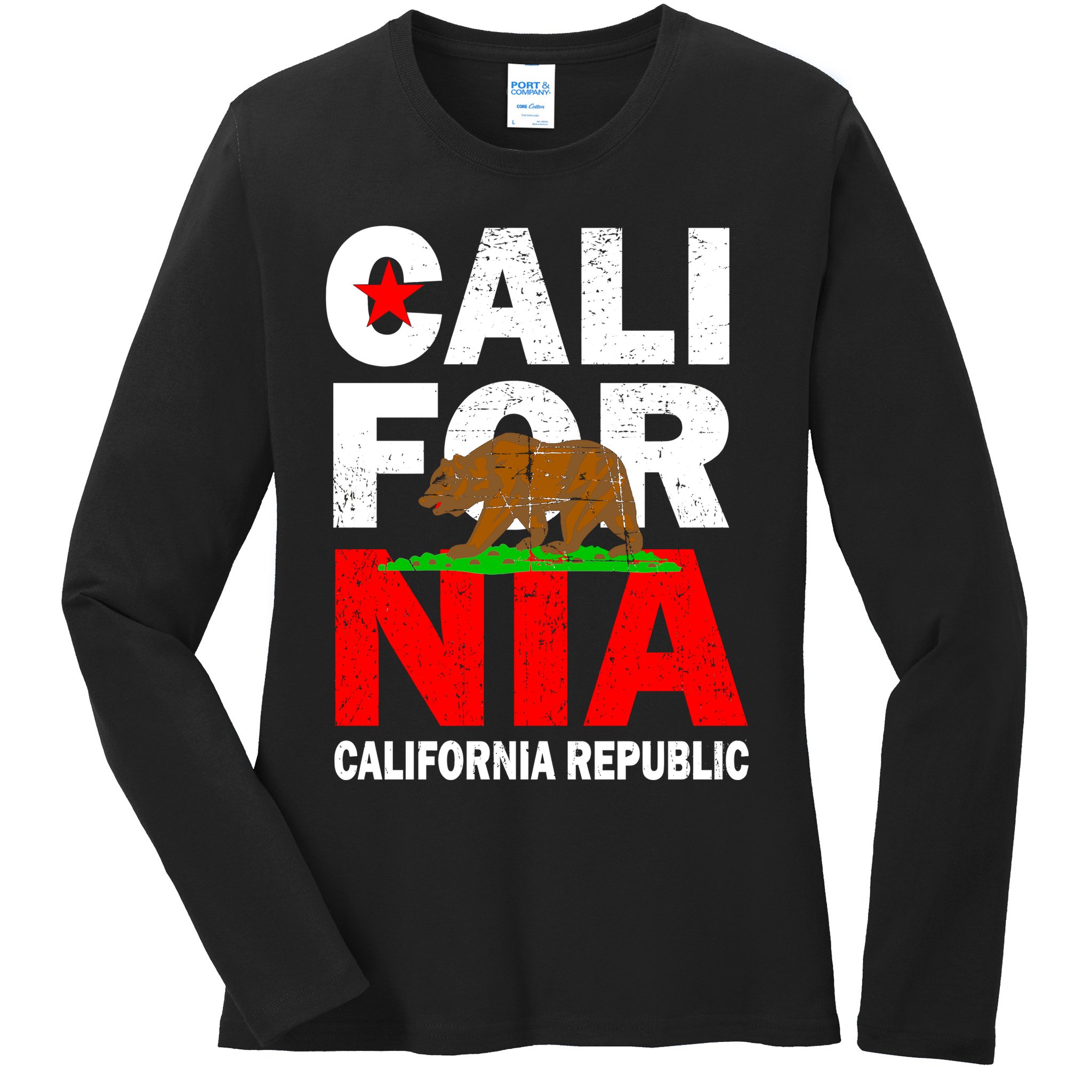 Cali California Republic Logo Ladies Long Sleeve Shirt