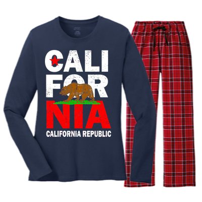 Cali California Republic Logo Women's Long Sleeve Flannel Pajama Set 