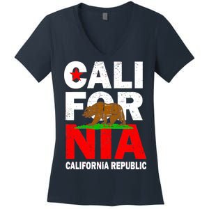 Cali California Republic Logo Women's V-Neck T-Shirt