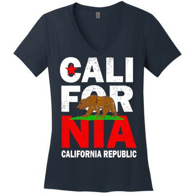 Cali California Republic Logo Women's V-Neck T-Shirt