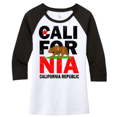 Cali California Republic Logo Women's Tri-Blend 3/4-Sleeve Raglan Shirt