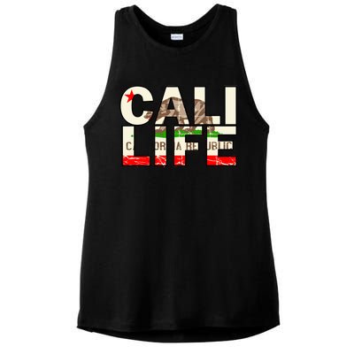 Cali Life Logo Flag Ladies PosiCharge Tri-Blend Wicking Tank